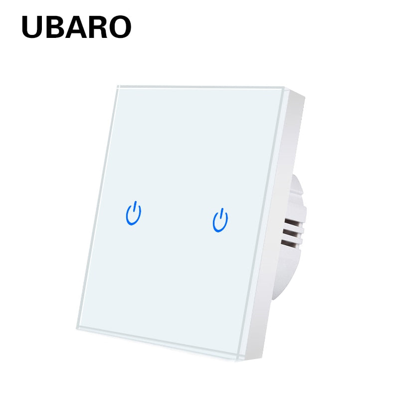 UBARO EU/UK Standard Crystal Tempered Glass Wall Panel Light Touch Switch Led Indicator Sensor Electrical Button 1/2/3Gang 220V