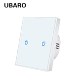 UBARO EU/UK Standard Crystal Tempered Glass Wall Panel Light Touch Switch Led Indicator Sensor Electrical Button 1/2/3Gang 220V