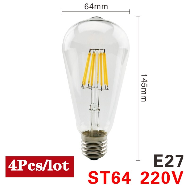 4pcs/lot LED Candle Bulb C35 ST64 Vintage Lamp E14 LED E27 A60 G95 G125 AC220V LED Globe 2W 4W 6W 8W Filament Edison Light Bulbs