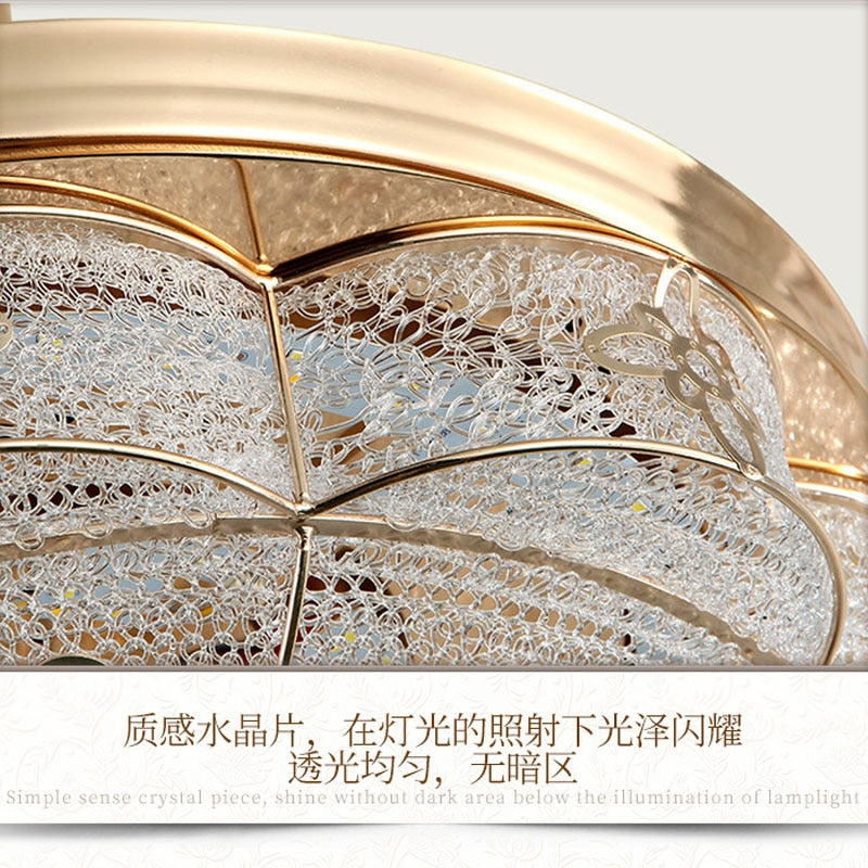 New American Restaurant Ceiling Fan Lamp Rural Retro European Style Leaf Living Room Fan Lamp Crystal Led Luxury Gold Fans