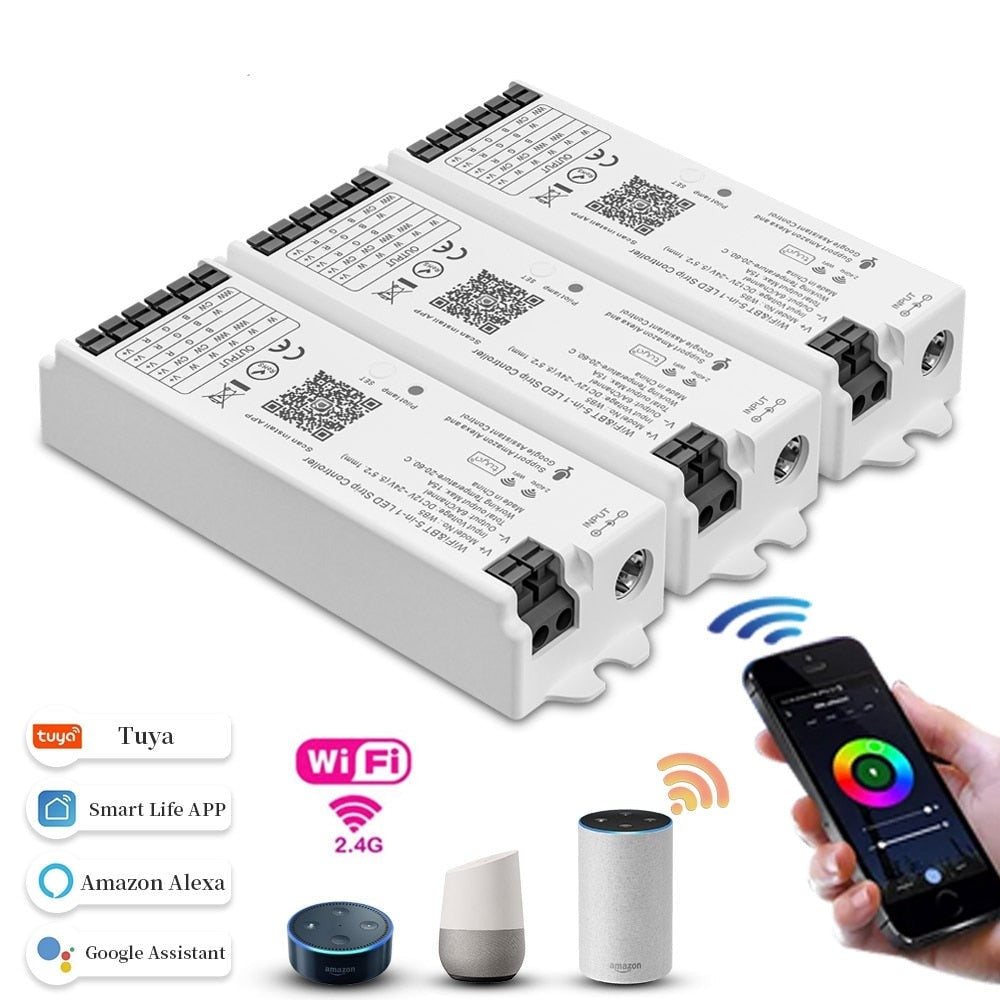 WiFi 5 IN 1 LED Controller Tuya APP Alexa Google Home Voice Control RGB RGBW CCT Led Strip Dimmer Bluetooth APP RF Remote