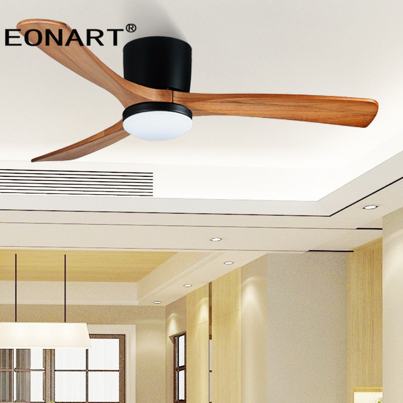 48Inch Low Floor Wooden Led Dc Ceiling Fan With Lamp  Remote Control  Modern Indoor Solid Wood White Ceiling Fans Without lmap