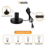 Anti-Slip Metal Desktop Lamp Base 180cm Cord E27 E26 Base Holder with on/off Switch, EU AU BS US Plug Screw Base for Table Lamp