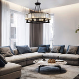 Black Frame Luxury Crystal Chandelier Pendant Light for Dining Room, Bedroom