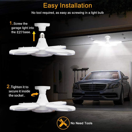 38W LED Garage Lights 4 Adjustable Fan Blades Deformable Workshop Warehouse Ceiling Lighting 6500K AC85-265V Foldable Fan Lamp