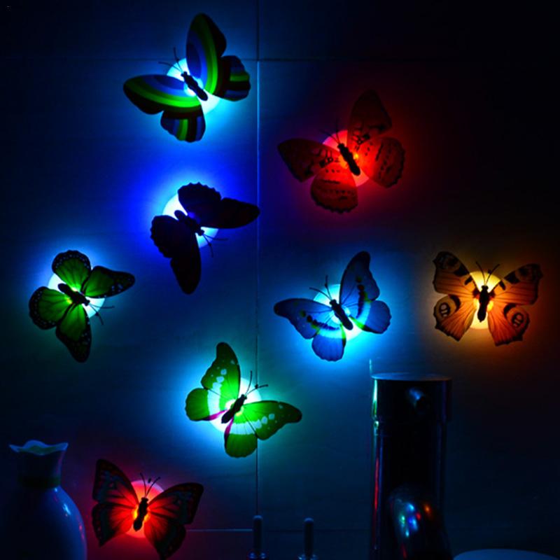 Hot Selling LED Colorful Changing Butterfly Glowing Wall Decals Night Light Lamp Home Decor DIY Fridge Magnets Party Desk Sticke