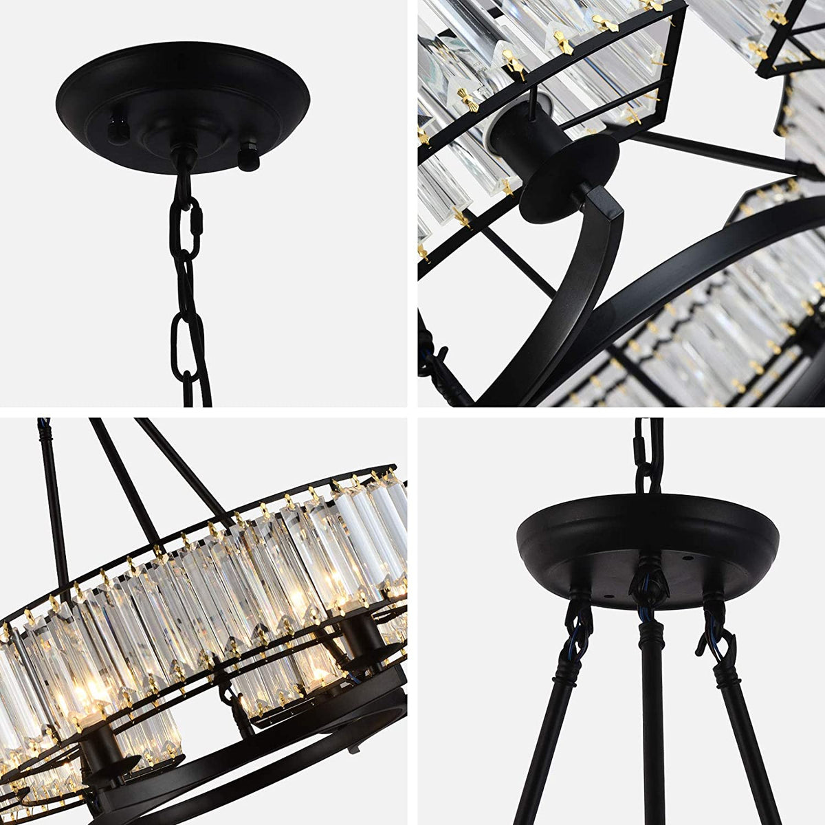 Black Frame Luxury Crystal Chandelier Pendant Light for Dining Room, Bedroom