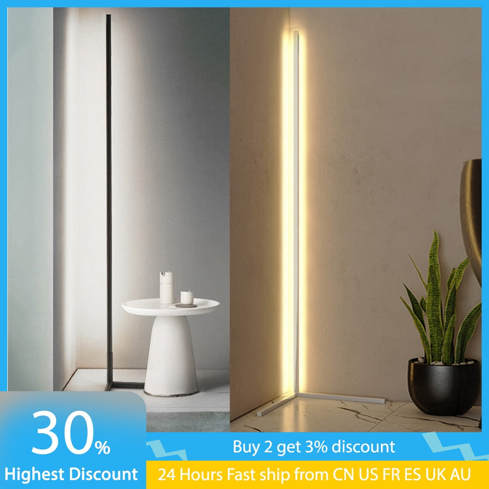 Nordic LED Floor Lamp Modern Simple Warm White Corner Rod Light for Living Room Bedroom Interior Atmosphere Standing Indoor