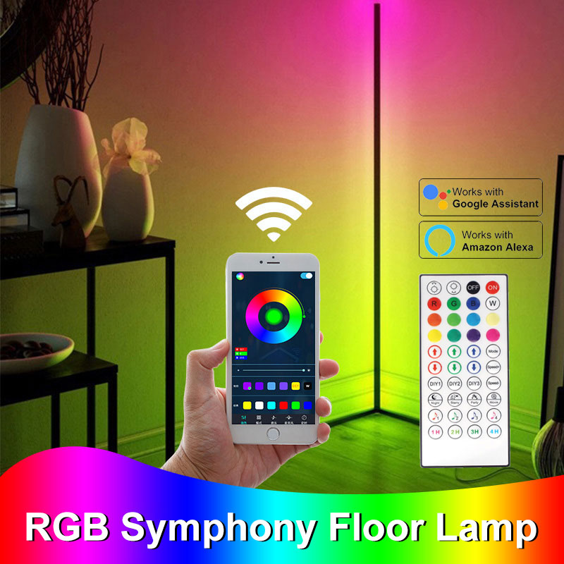 Modern Corner Floor Lamps for Bedroom Decor Furniture Living Room Tuya RGB LED Lighting Dimmable Alexa Lights Bedside Stand Lamp