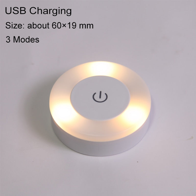 LED Touch Sensor Night Lights 3 Modes USB Rechargeable Magnetic Base Wall Lights Round Portable Dimming Night Lamp Room Decor