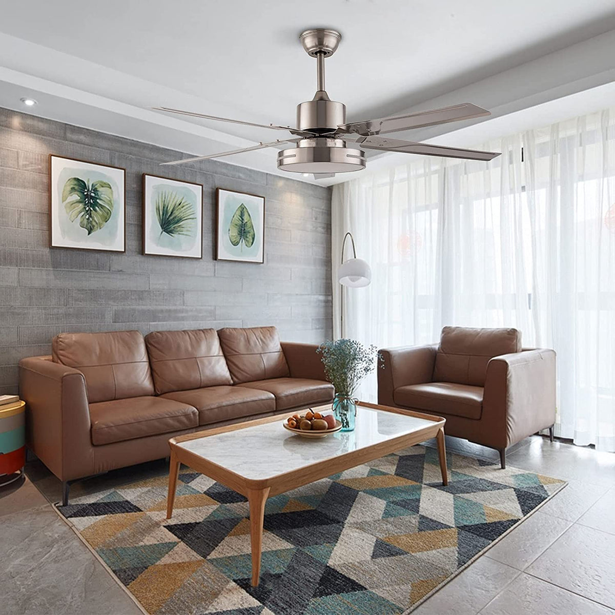 Black/Silver 48 Inch Modern LED Ceiling Fan Silent Motor with Remote Control