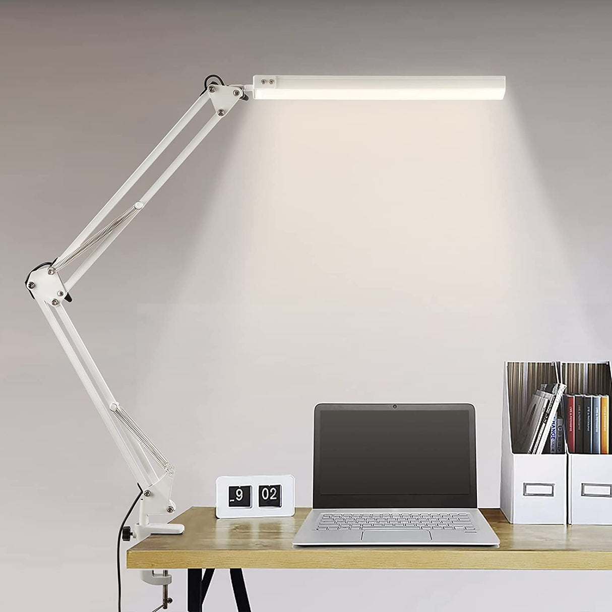 LED Desk Lamp with Clamp, Eye-Care Dimmable Reading Light, 3 Color Modes Swing Arm Lamp, USB Clip-on Table Lamp, Daylight Lamp