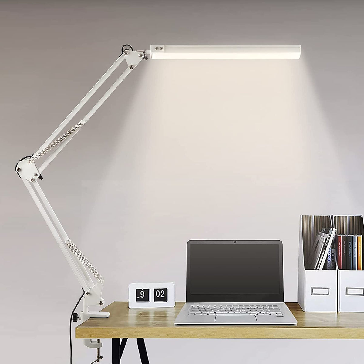 LED Desk Lamp with Clamp, Eye-Care Dimmable Reading Light, 3 Color Modes Swing Arm Lamp, USB Clip-on Table Lamp, Daylight Lamp