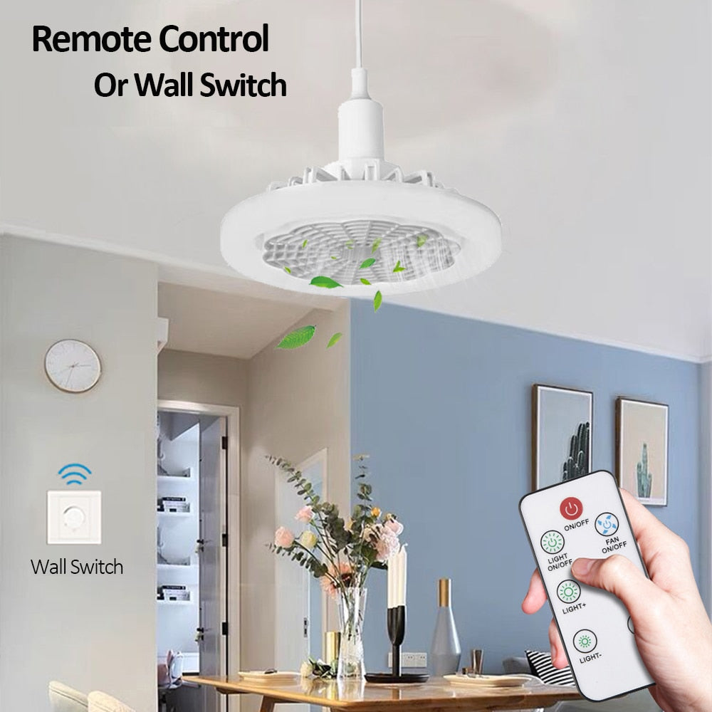 Ceiling Fan With Lights and Remote Control E27 Converter Base Dual-Purpose LED Fan Lamp Smart Silent Ceiling Fans For Bedroom