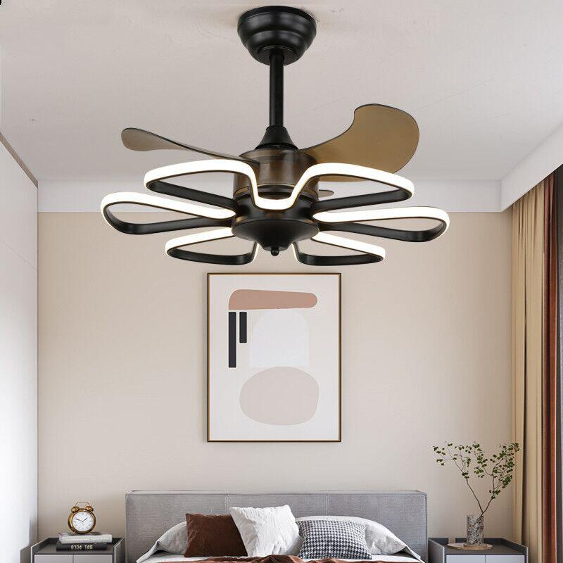 Strong Led Light 100W With Ceiling Fans White Black Remote Control DC Motor 6 Speeds Fans Lighting Reversible Blade Flower Lamp