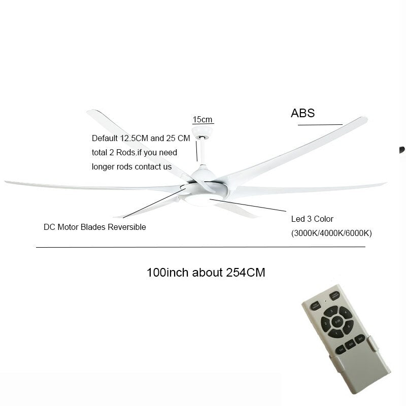 100 Inch Large Ceiling Fans With Light DC Motor Reverse Blades 110V 220V Stainless Ceiling Fans Ventilator De Techno Silver Fan