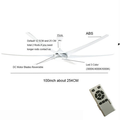 100 Inch Large Ceiling Fans With Light DC Motor Reverse Blades 110V 220V Stainless Ceiling Fans Ventilator De Techno Silver Fan
