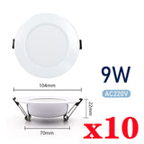 10pcs/lot Led Downlights 220V Ceiling Light 3W 5W 7W Recessed Down Light Round Panel Light 9W 12W 15W Spotlight Indoor Lighting