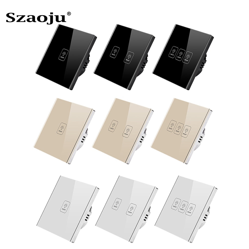 Szaoju Touch Switch EU Standard White Crystal Glass Panel Light Switch AC110-220V Switch 1/2/3 Gang 1 Way Wall Lamp TOUCH SWITCH