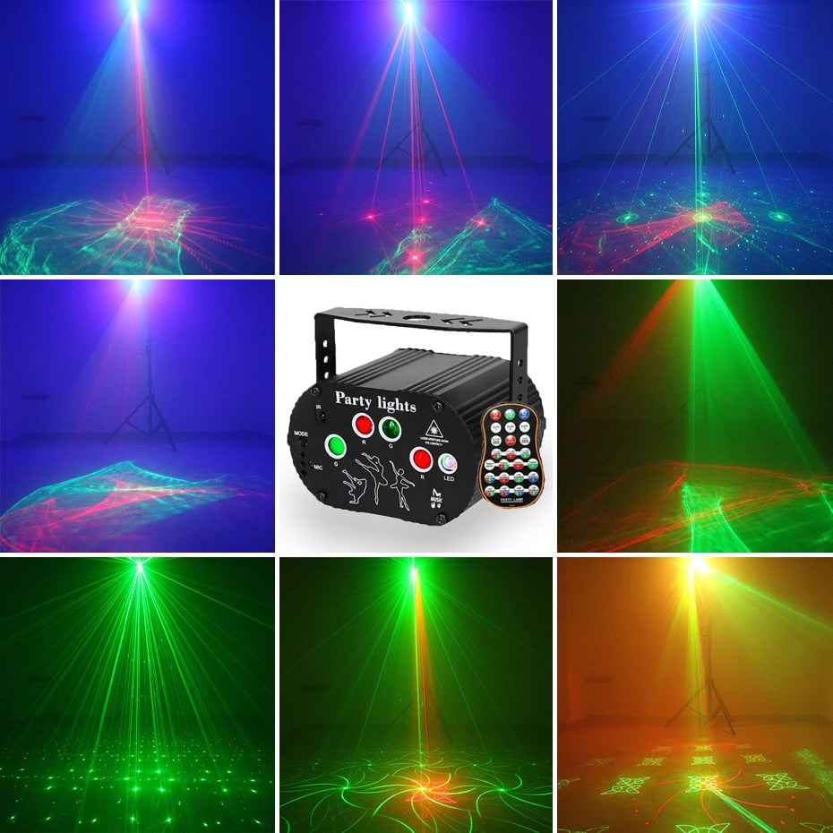 RGB Mini DJ Disco Laser Light Projector USB Rechargeable LED UV Sound Strobe Stage Effect Wedding Xmas Holiday Party Lamp