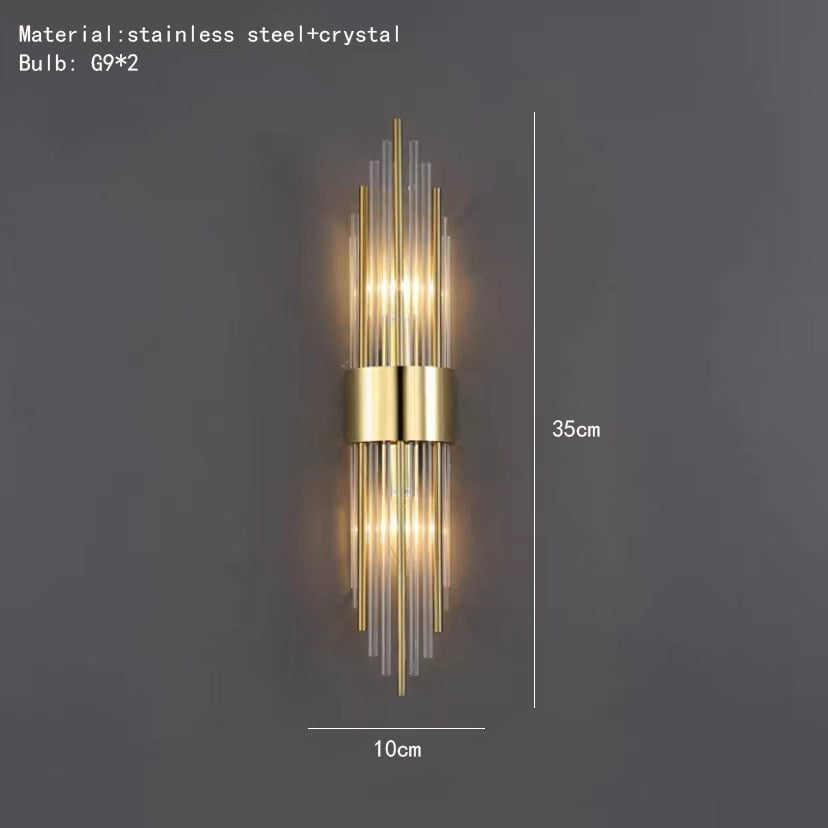 Clear Crystal LED Wall Lamp E14 Bulb Stainless Steel Wall Lights For Foyer Bedroom Aisle Dining Room Gold Black Sconces