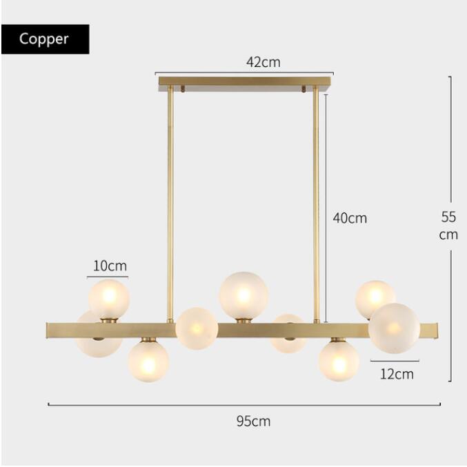 New All Copper Chandelier Modern Nordic7-9-12 Lights White Glass Ball Table Restaurant Strip Hanging Lamp Pendant Drop Lighting