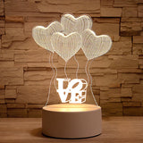 Romantic Love 3D Lamp Heart-shaped Balloon Acrylic LED Night Light Decorative Table Lamp Valentine's Day Sweetheart Wife's Gift