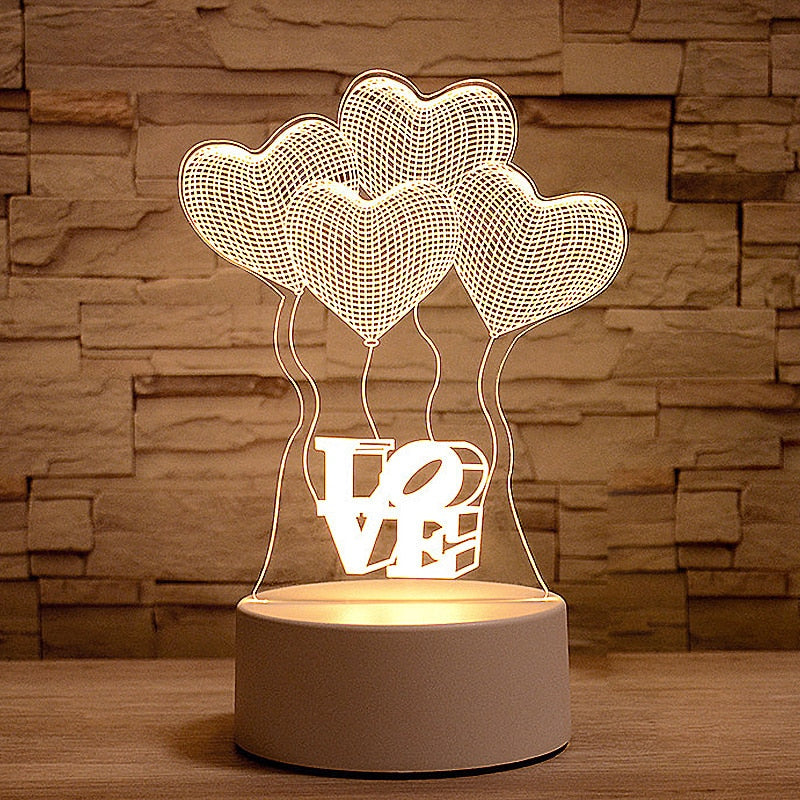 Romantic Love 3D Lamp Heart-shaped Balloon Acrylic LED Night Light Decorative Table Lamp Valentine&amp;#39;s Day Sweetheart Wife&amp;#39;s Gift
