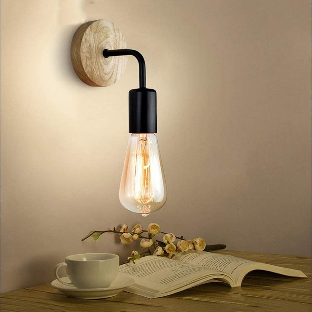 Vintage Black White Wall Lamp Wood E27 Wall Light Sconce Retro Indoor Lighting Bedroom Living Room Kitchen Home Wall Lamps Fixtu