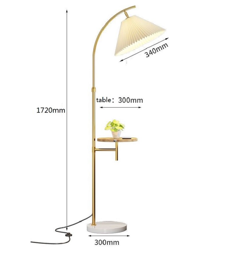 INS Fabric Floor Lamp with Table Nordic Pleated Standing Light for Living Room Sofa Bedroom Study Marble Vertical Desk Lamps