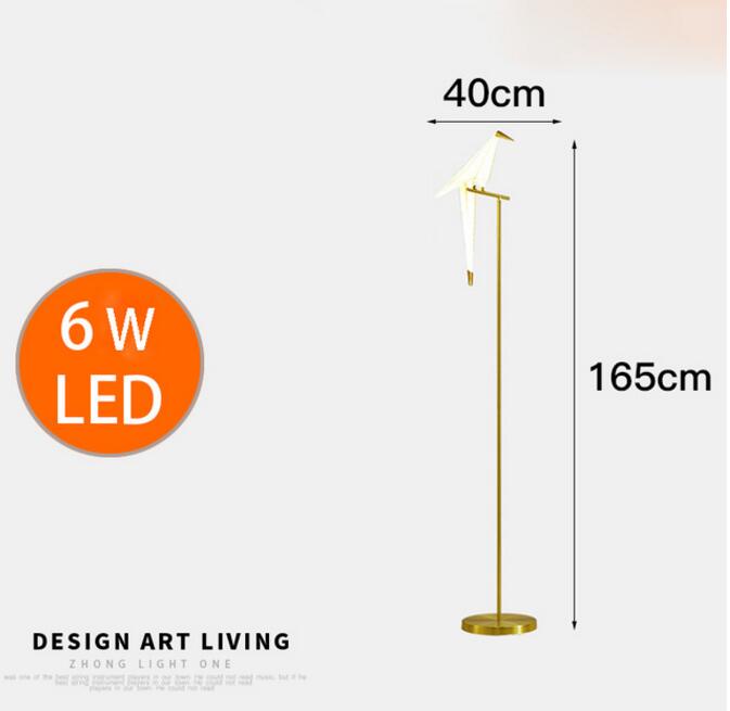 Art Deco Bird Paper Floor lamp Bedroom Studio living room lamp stand origami light Study Bedside Reading table gold floor lamp