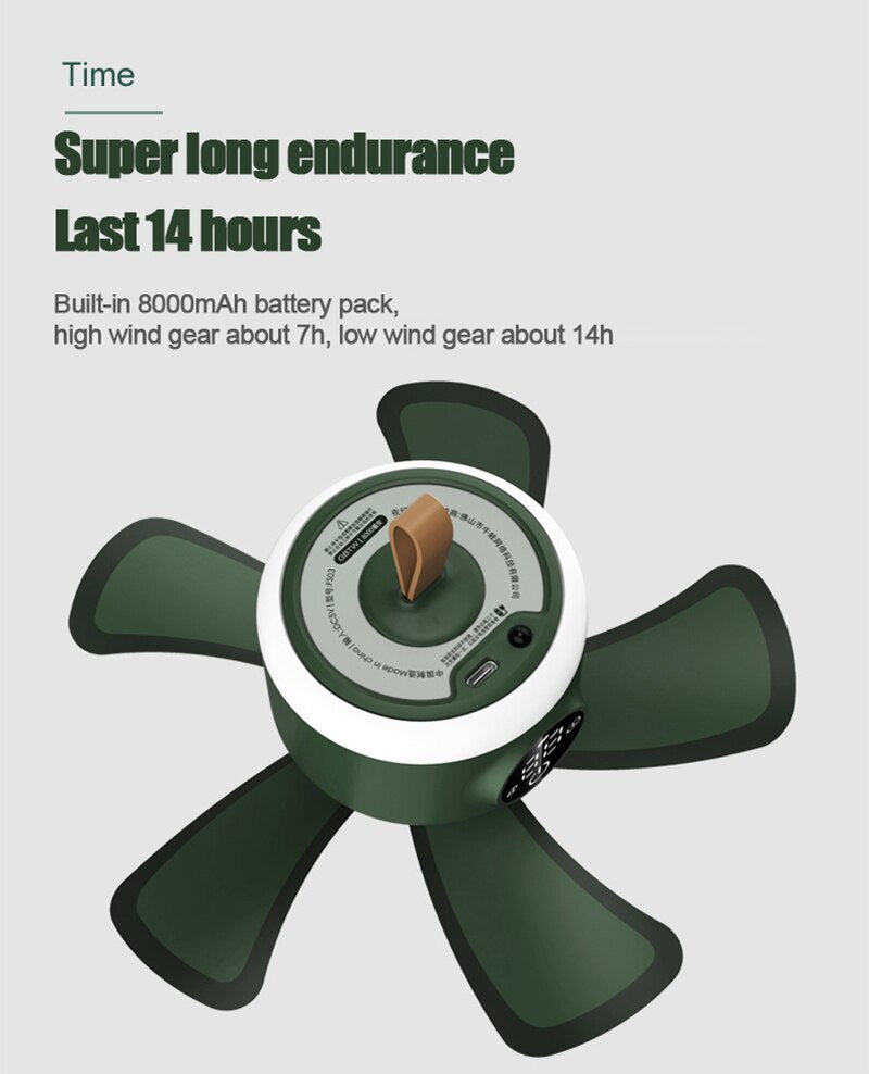 Multifunction Ceiling Fan Night Light Display Screen Wireless Remote Control 14H Timing 8000mAh 4gears Quiet Ceiling Fan