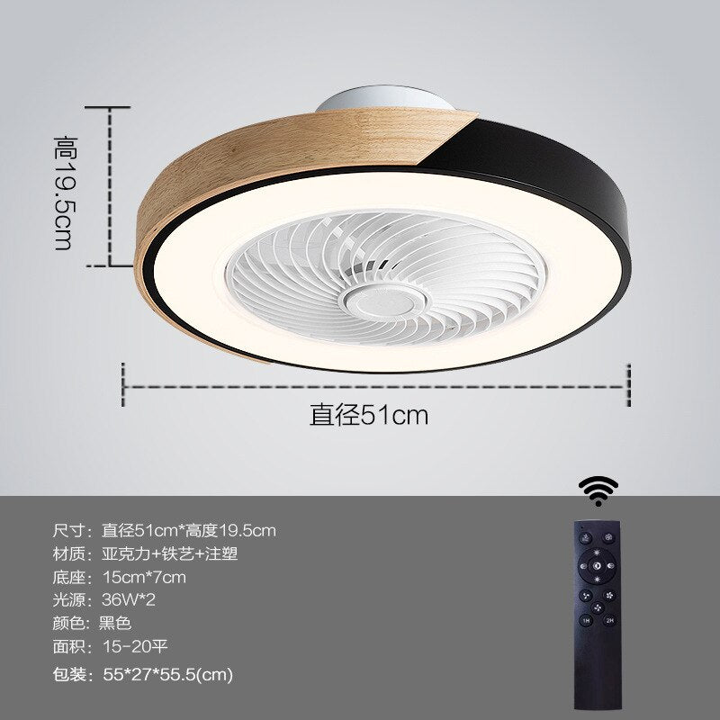 Intelligent ceiling fan with light, used for kitchen, dining room and bedroom decoration, 50cm silent invisible fan