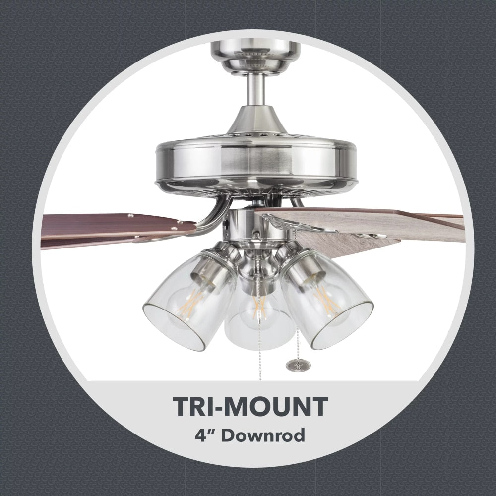 52&quot; 5 Blade Satin Nickel Ceiling Fan with 3 Lights Ceiling Fans Room Decor Home Fan  Ceiling Fan with Led Light