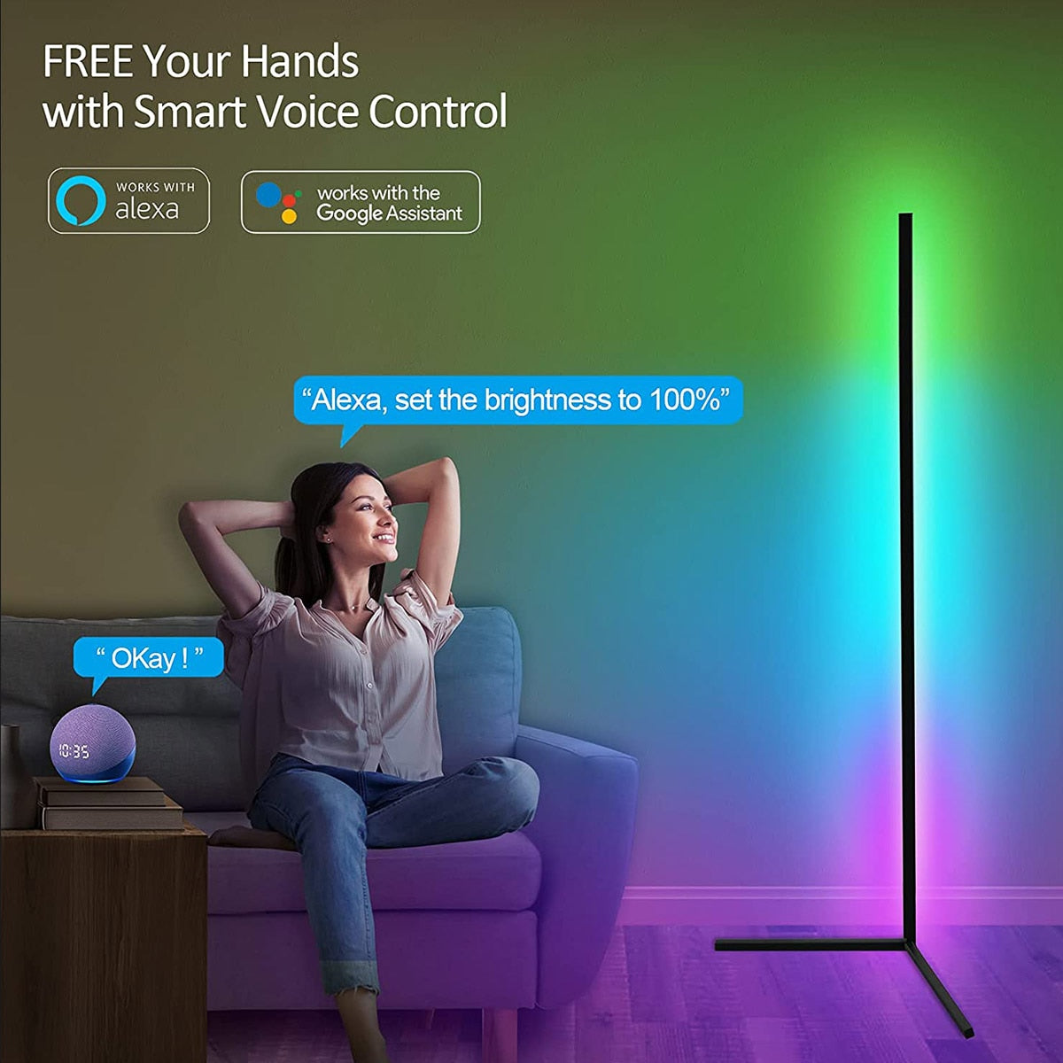59 inch Corner Floor Lamp Dimmable APP Control Standing Lamps Remote LED RGB Light for Bedroom Decor Living Room Indoor Lighting