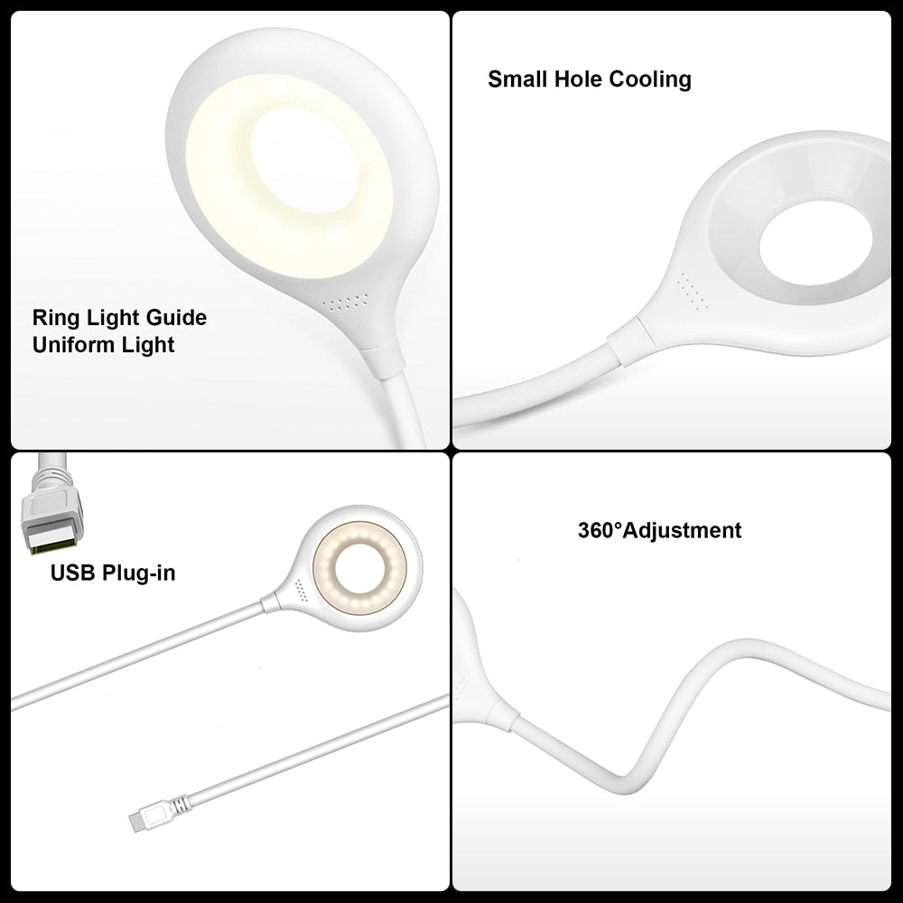 LED Desk Lamp Portable Night Light Lamp Freely Foldable Table Lamp USB LED Luminaria De Mesa Super Bright Ring Lights Non Strobe