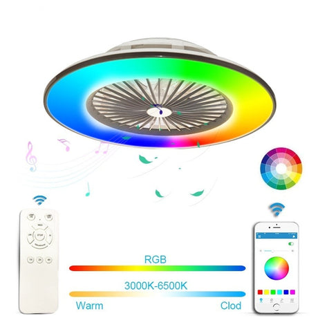 Smart Ceiling Fan LED Ceiling Light Remote Control Floor Standing Fan 3-Wind Speed Dimmable For Home Room With Musical Rhythm