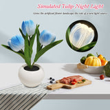 LED Tulip Night Light Simulation Flower Table Lamp Home Decoration Atmosphere Lamp Romantic Potted Gift for Office/Room/Bar/Cafe