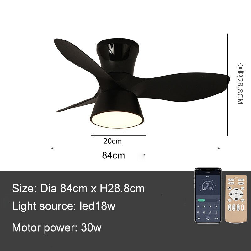 32 Inch Surface Mounted Mini Ceilings Fan with LED Lights and Remote Soft Wind for Children Room Powerful DC Motor AC 100-240V