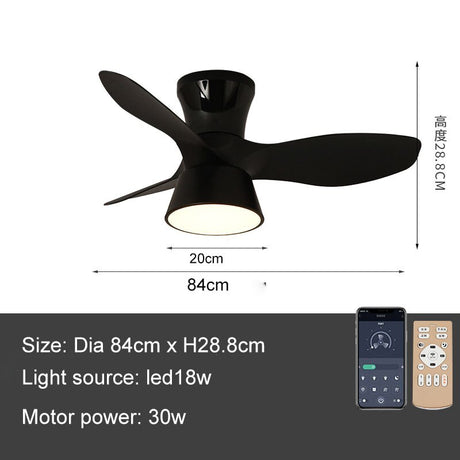 32 Inch Surface Mounted Mini Ceilings Fan with LED Lights and Remote Soft Wind for Children Room Powerful DC Motor AC 100-240V
