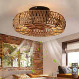 American retro cage ceiling fan lamp dining room bedroom ceiling lamp hemp rope industrial wind ceiling fan with light remote
