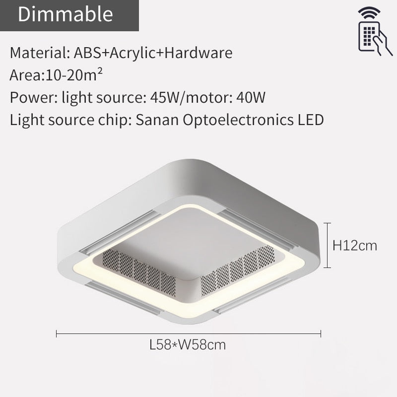 Modern Bladeless App Ceiling Fan Lamp For Foyer Bedroom Dining Remote Control Square Ventilator Electric Fan Room 220V LED Fan