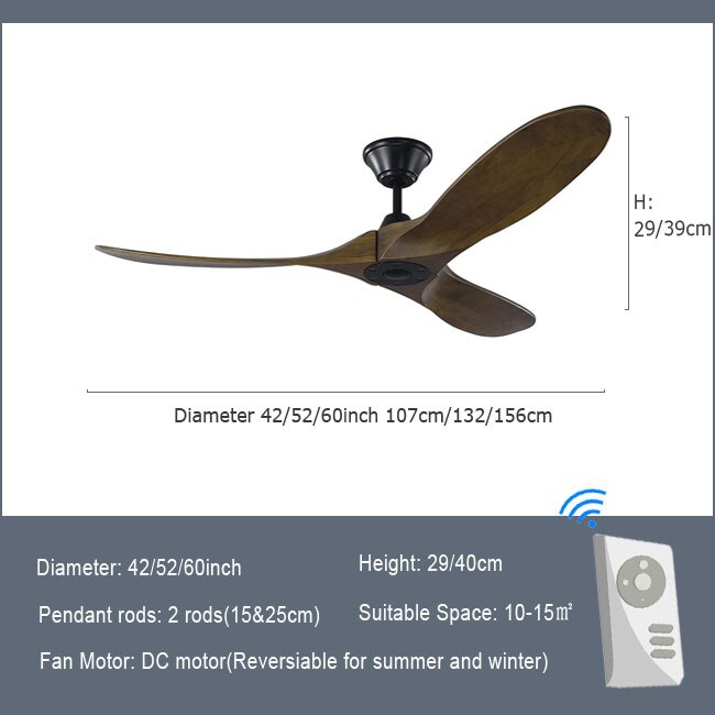 Luxury Natural Wooden Ceiling Fan Home Decorative Pendant Fan With Lamp Reversible Motor Suitable for Summer and Winter