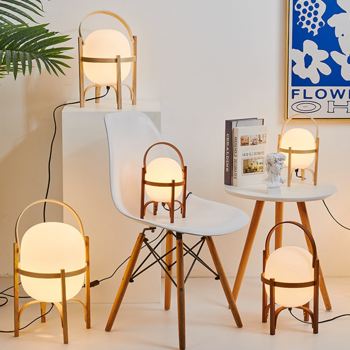 Modern Solid Wood Floor Lamp Wooden Basket Glass Table Lamp Personality Creativity Simple Japanese Home Stay Bedside Living Room