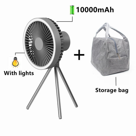 10000mAh USB Tripod Camping Fan With Power Bank Light Rechargeable Desktop Portable Circulator Wireless Ceiling Electric Fan