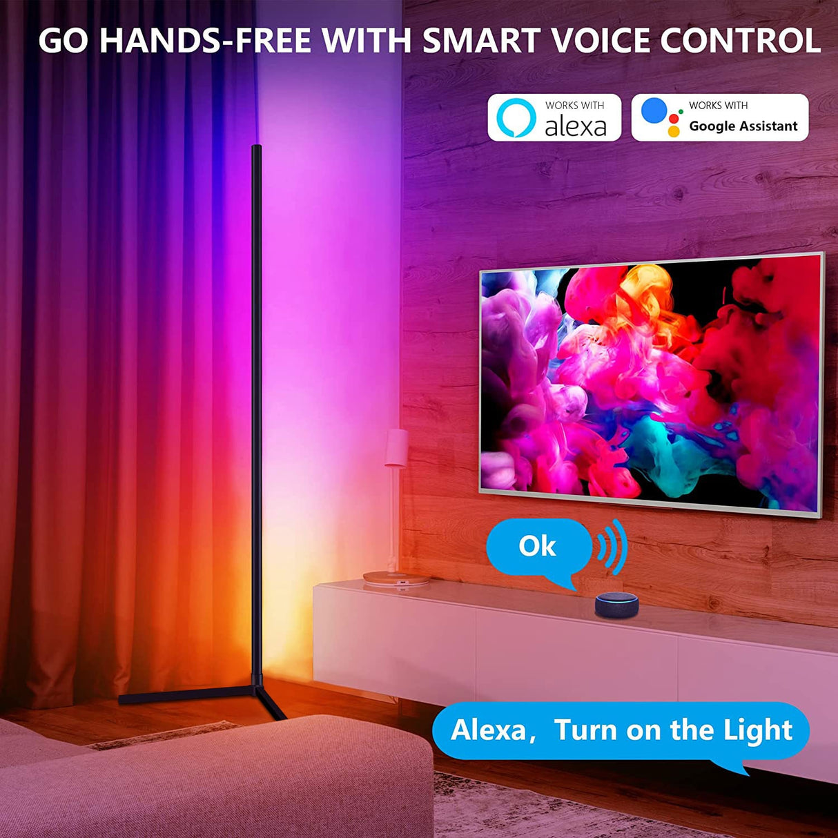 WIFI Tuya Corner Standing Floor Lamp Smart Alexa Lamp RGB Mood lighting 59" Dimmable Led Light for living room Nordic Home Decor