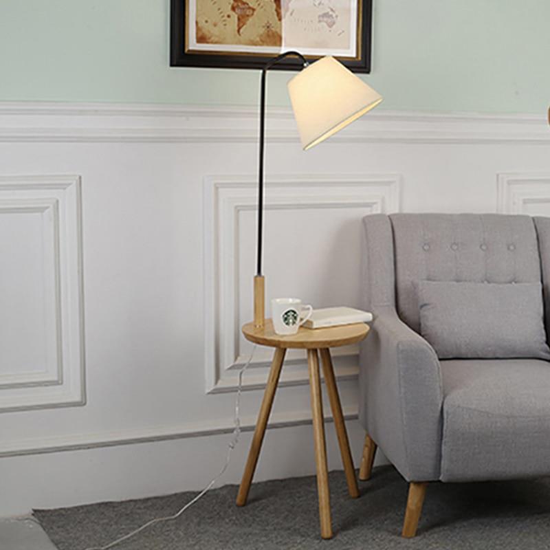 Nordic modern solid wood&amp;cotton fabric lampshade floor lamp E27 220V coffee table floor lamp for living room bedroom hotel room