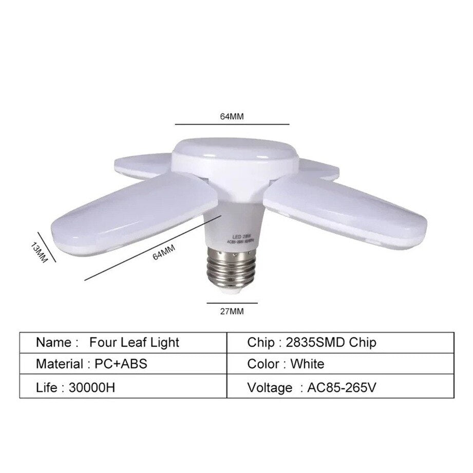 E27 LED Bulb Fan Blade Timing Lamp AC85-265V 28W Foldable Led Light Bulb Lampada For Home Ceiling Light Small Garage Light