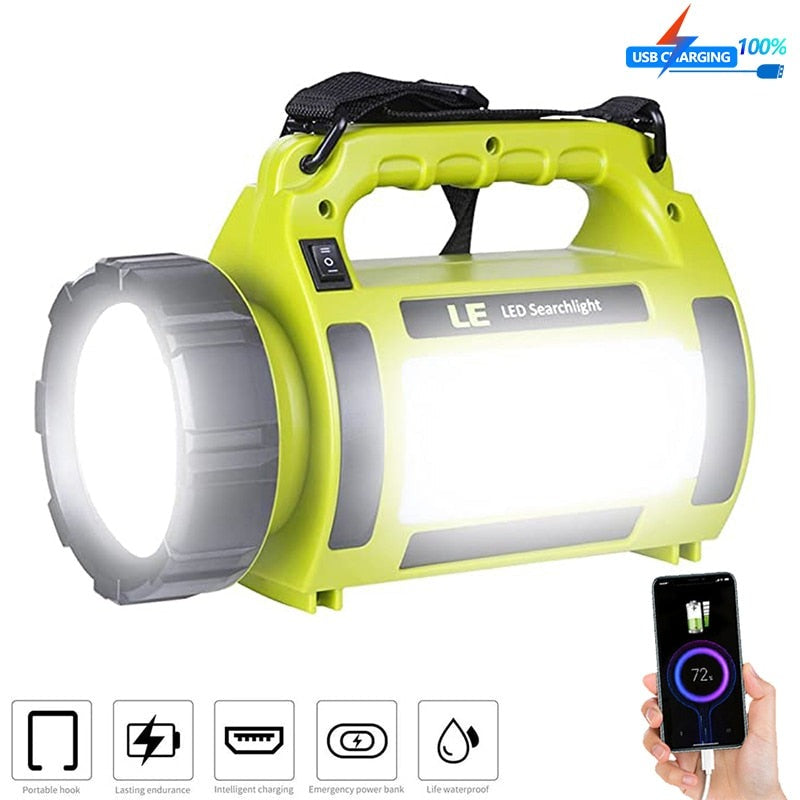 Portable LED Flashlight 5 Modes USB Rechargeable Waterproof Searchlight Long Range Outdoor Hiking Lamp Torch as Power Bank