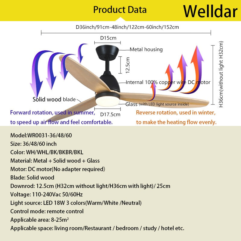 60 Inch Led Ceiling Fan Lamp Roof Home Fans Modern Indoor Decorate Wooden Blade Dc Ceiling Fan With Remote Control Ventilador
